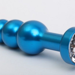Синяя фигурная анальная пробка с прозрачным кристаллом - 11,2 см.