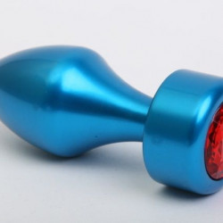 Синяя анальная пробка с красным стразом - 7,8 см.