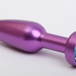 Фиолетовая анальная пробка с голубым стразом - 11,2 см.
