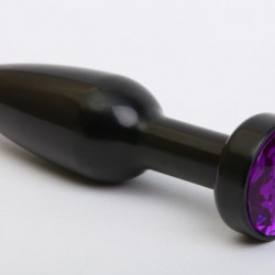 Чёрная удлинённая пробка с фиолетовым кристаллом - 11,2 см.